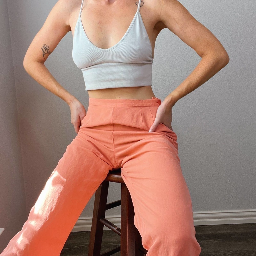 Vintage Coral Silk Pull On Casual Trouser Pants - Picture 1 of 4